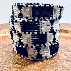 Maasai Black and White Beaded Bracelet Stacked Set of Four African Bangles